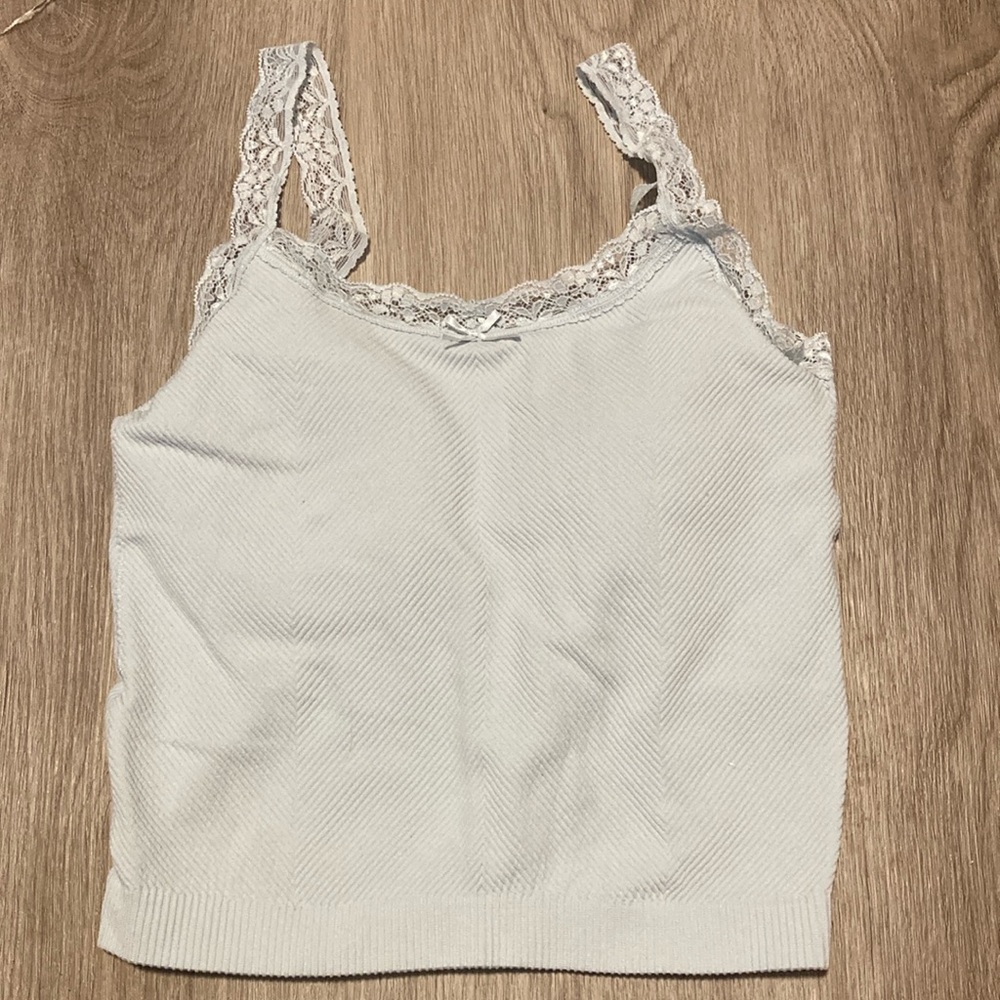 Elegant Lace Trimmed Baby Blue Top